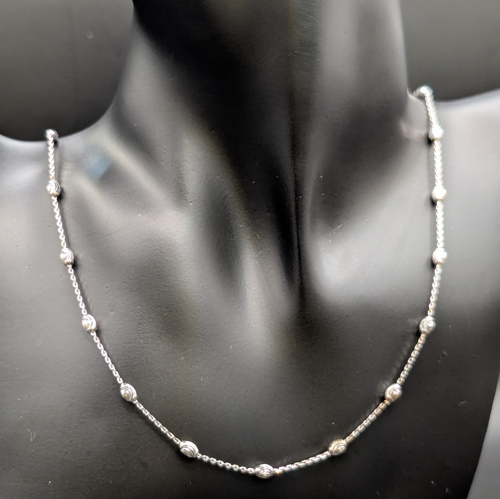 Italian 925 Sterling Silver Diamond Cut Station Necklace